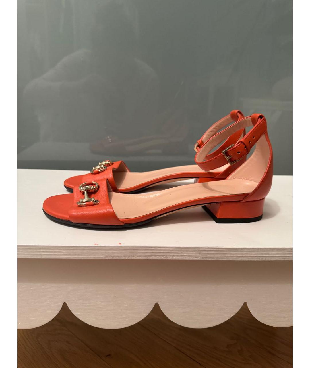 GUCCI Оранжевое кожаные босоножки, фото 4