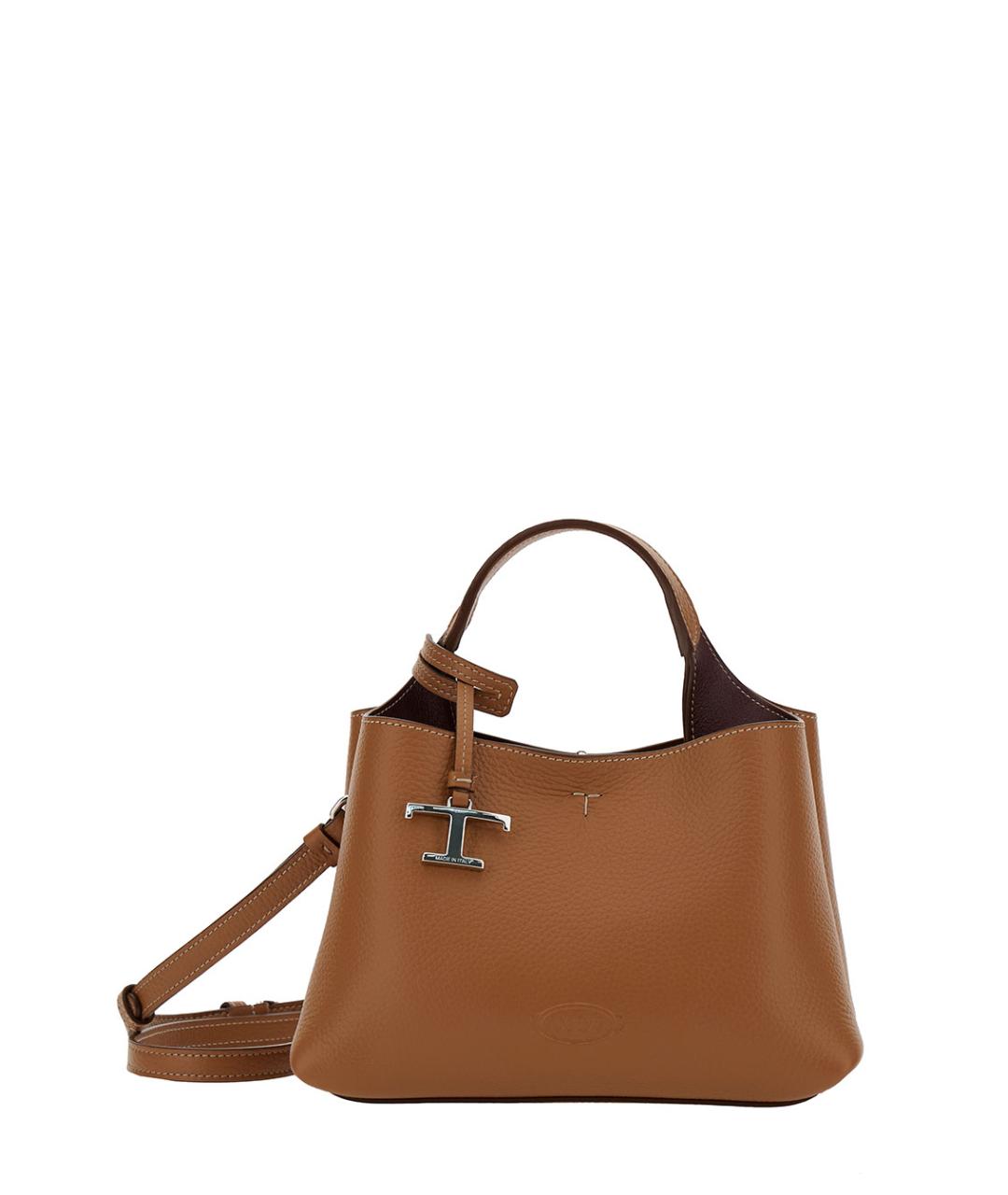 TOD'S Коричневая кожаная сумка с короткими ручками, фото 1