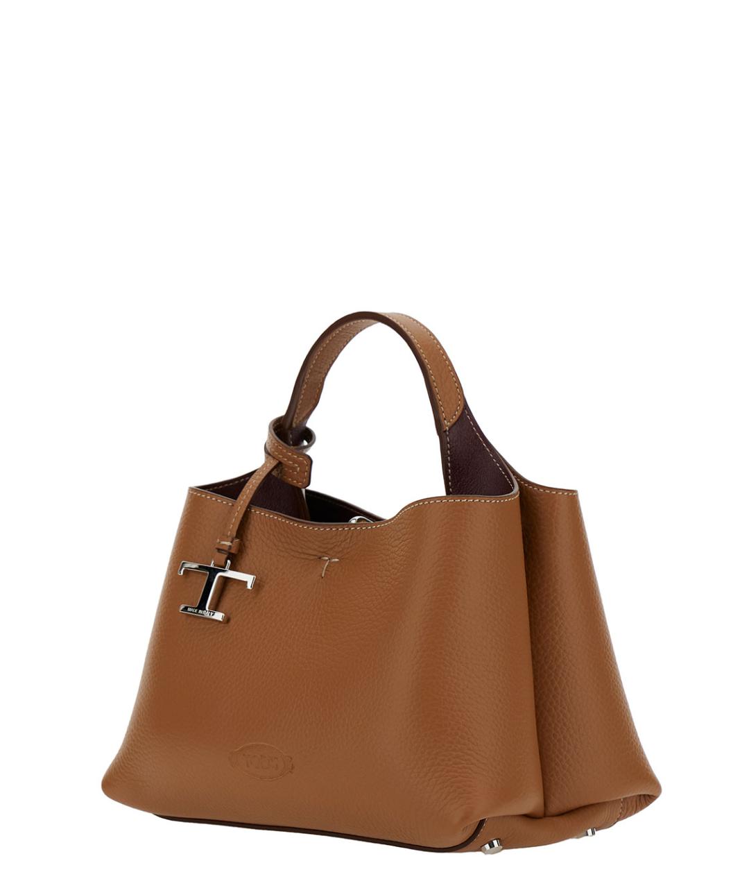 TOD'S Коричневая кожаная сумка с короткими ручками, фото 2