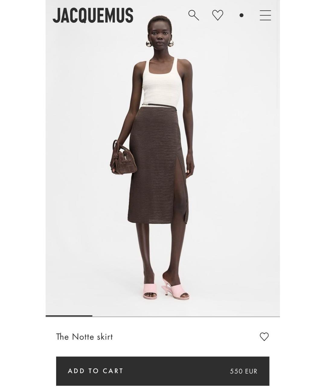 JACQUEMUS Коричневая вискозная юбка миди, фото 7