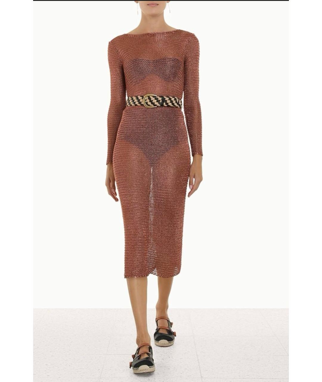 ZIMMERMANN Коричневое вискозное коктейльное платье, фото 8