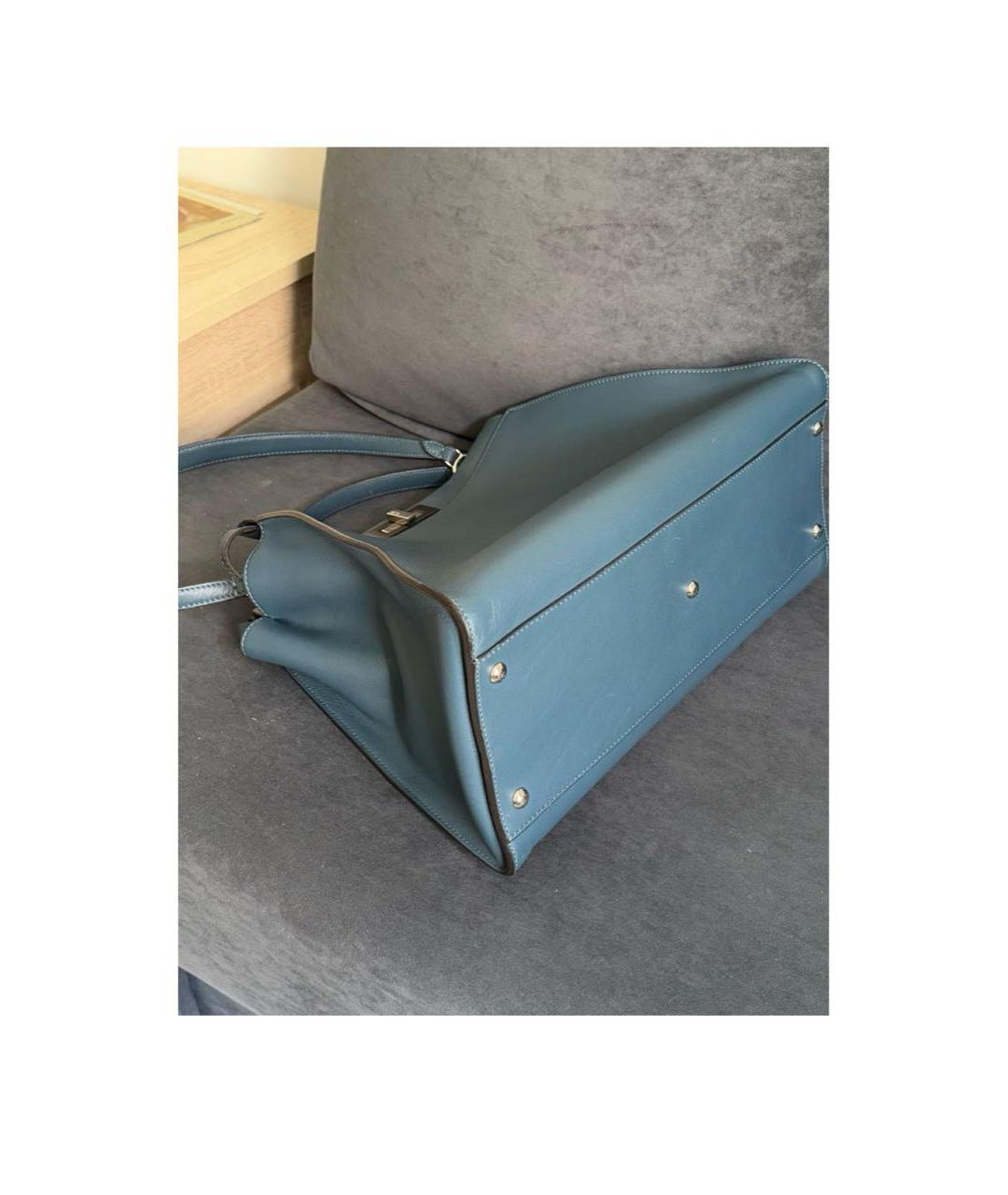FENDI Синяя кожаная сумка с короткими ручками, фото 4