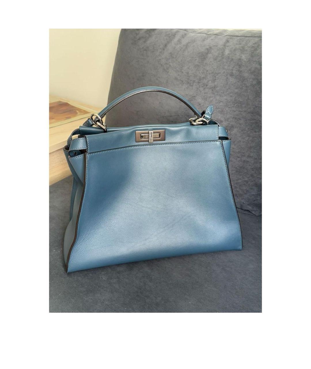 FENDI Синяя кожаная сумка с короткими ручками, фото 2