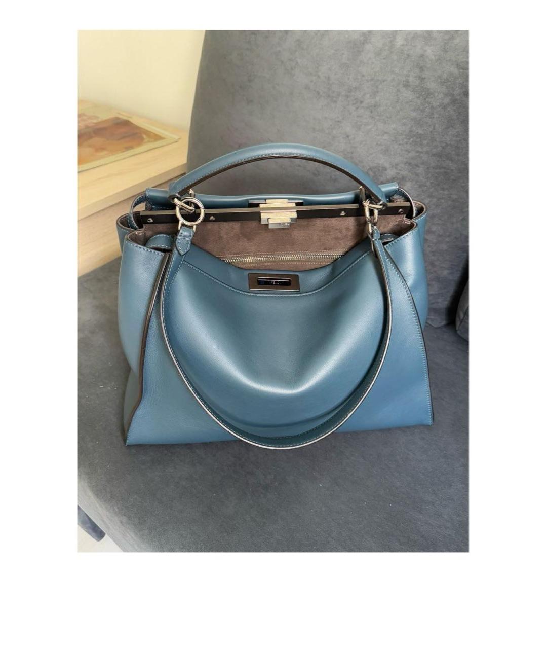 FENDI Синяя кожаная сумка с короткими ручками, фото 3