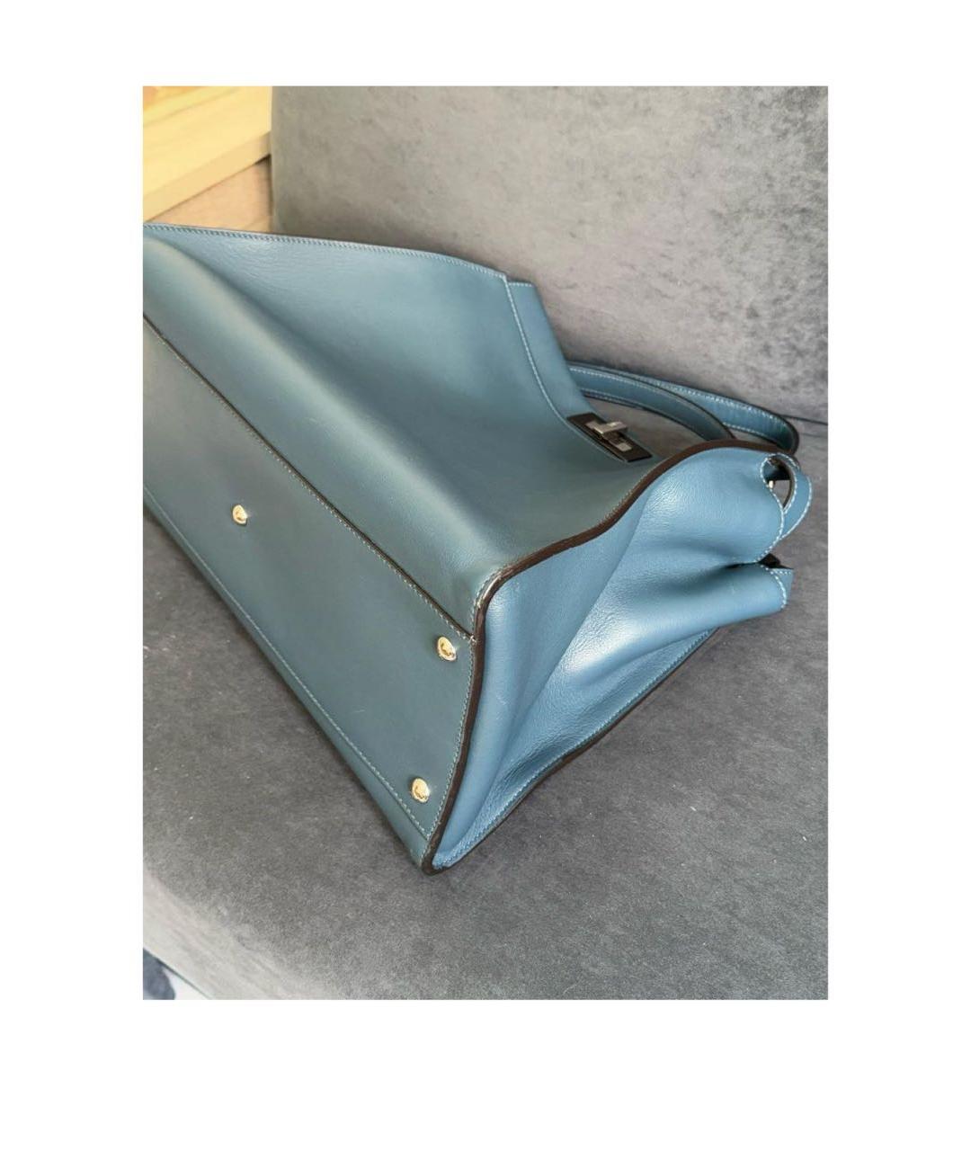 FENDI Синяя кожаная сумка с короткими ручками, фото 5