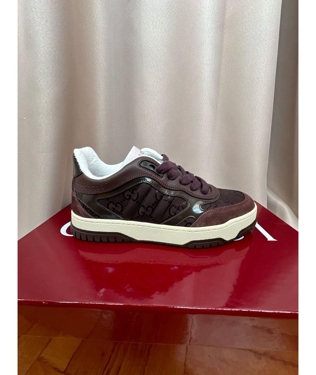 GUCCI Бордовые текстильные кроссовки, фото 5