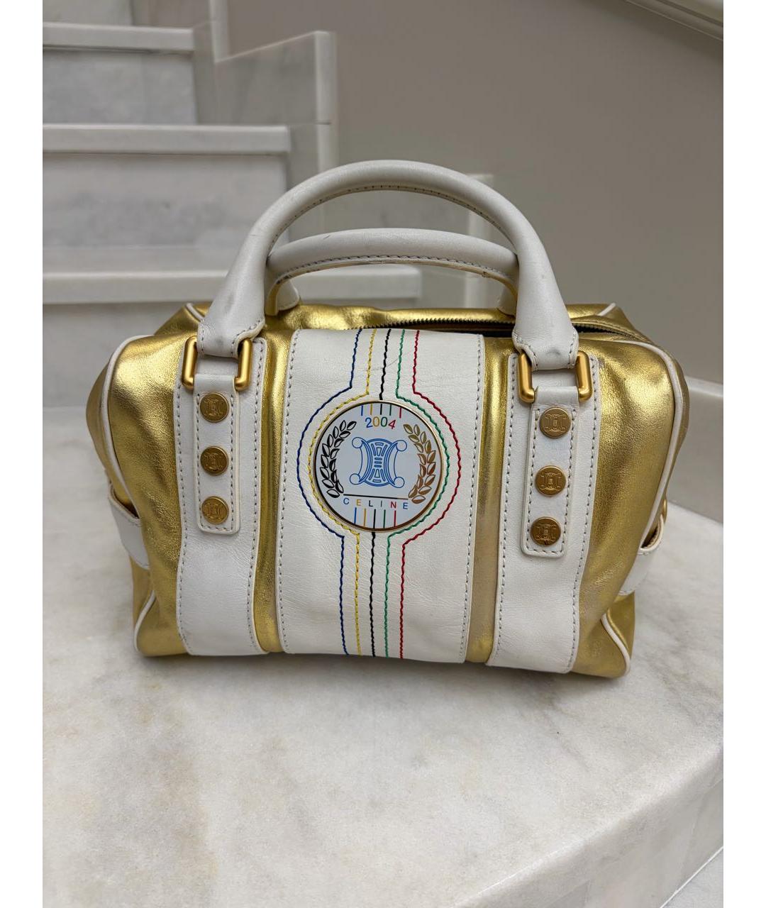 CELINE Золотая кожаная сумка с короткими ручками, фото 7