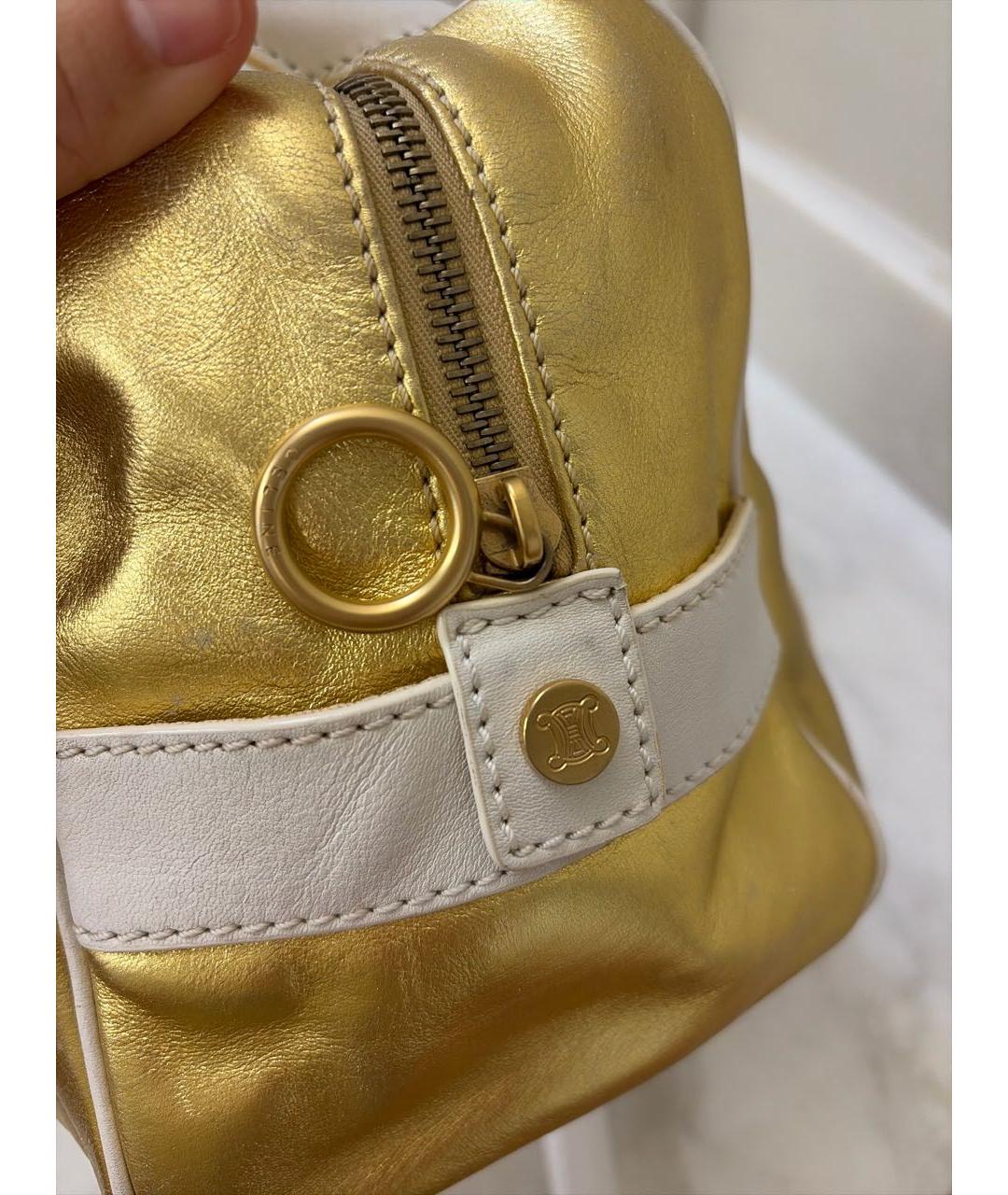 CELINE Золотая кожаная сумка с короткими ручками, фото 6
