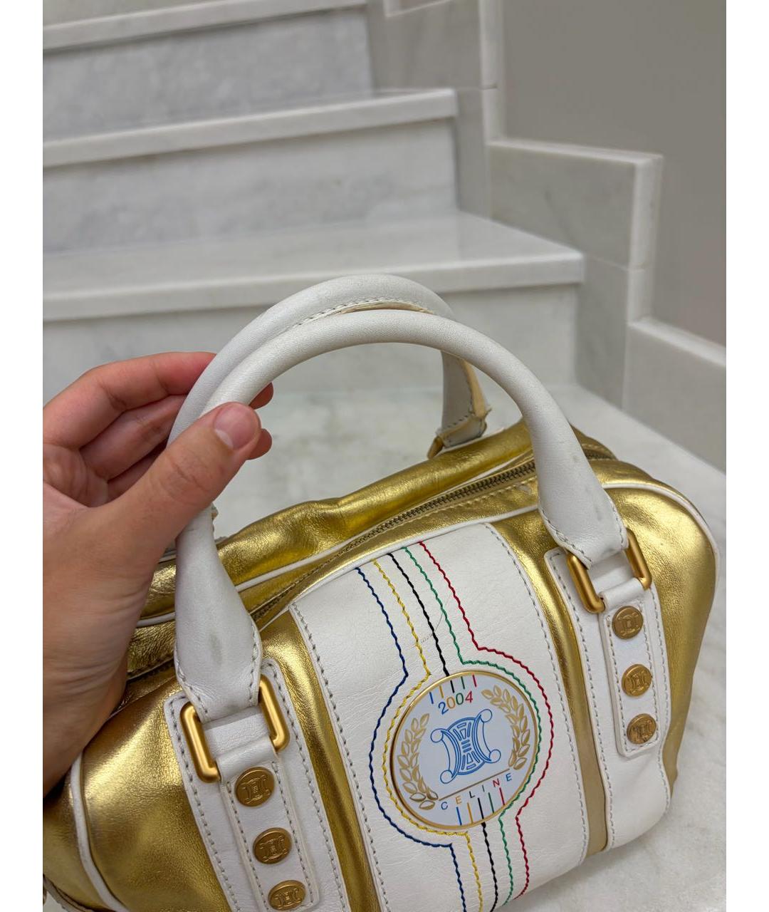 CELINE Золотая кожаная сумка с короткими ручками, фото 4