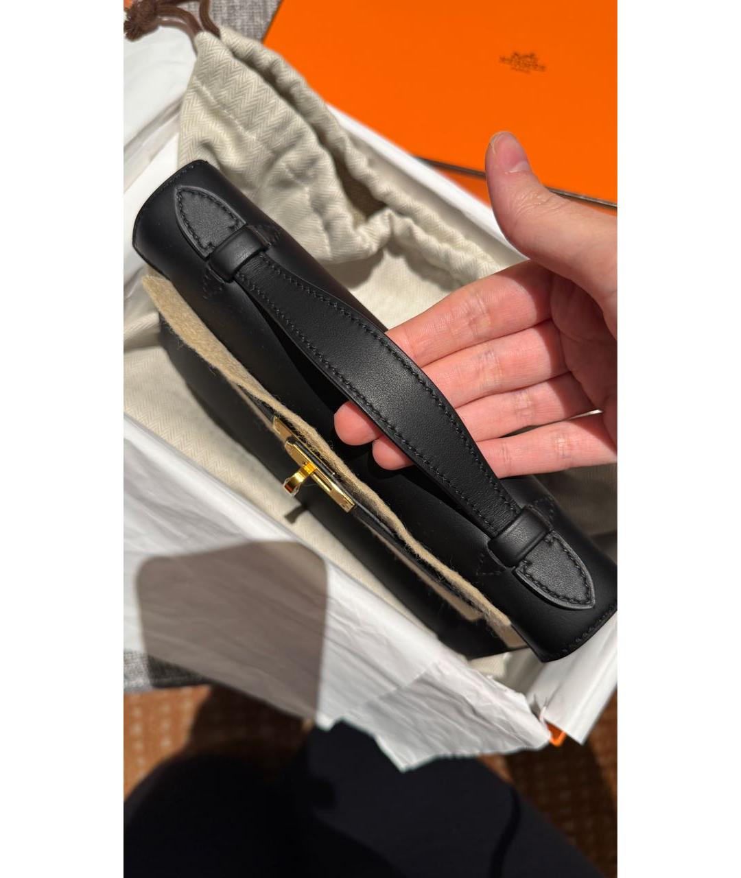 HERMES Черная кожаная сумка с короткими ручками, фото 3