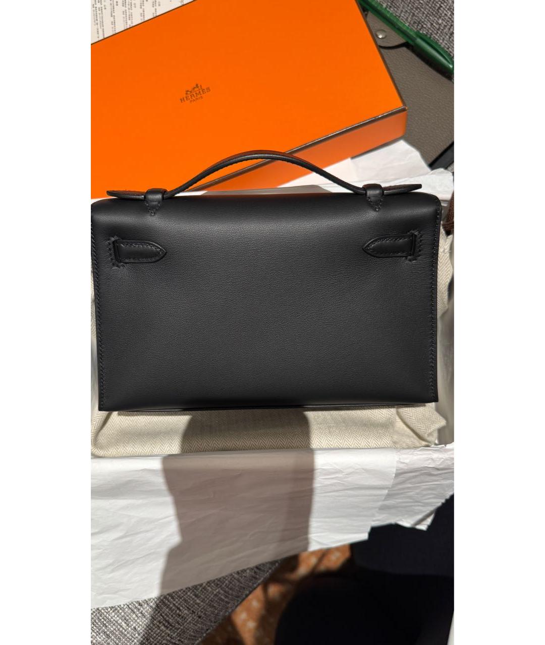 HERMES Черная кожаная сумка с короткими ручками, фото 5