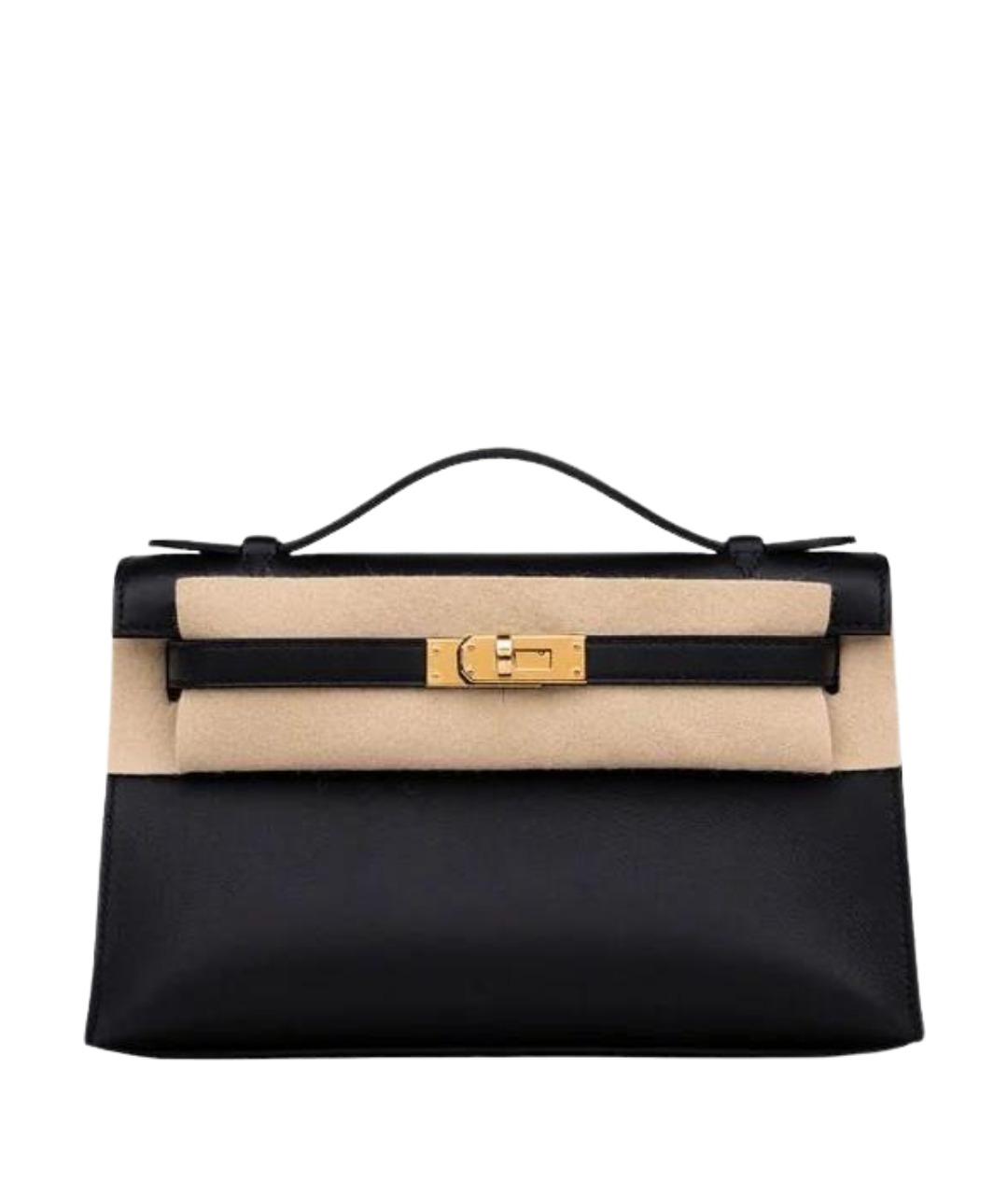 HERMES Черная кожаная сумка с короткими ручками, фото 1