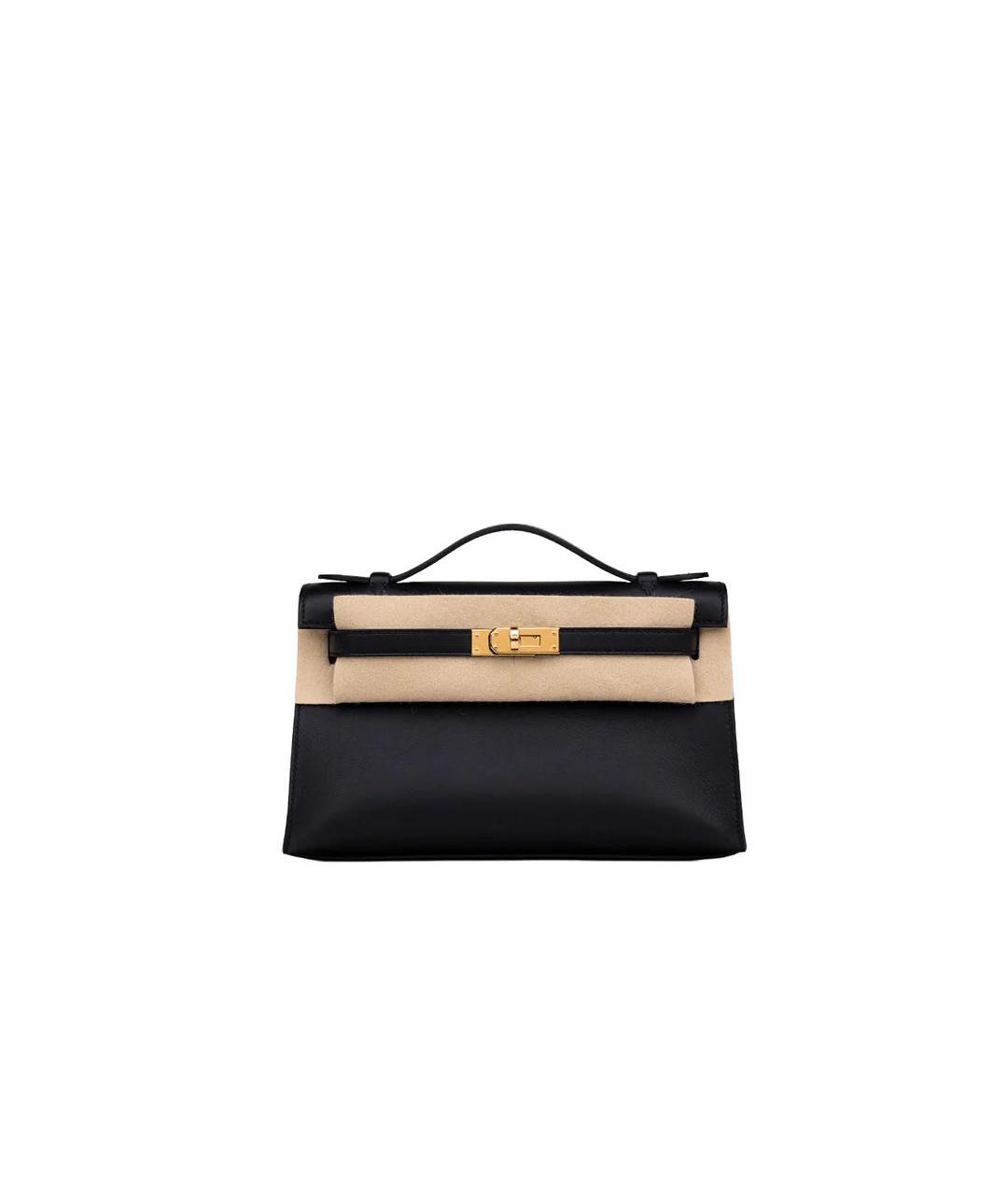 HERMES Черная кожаная сумка с короткими ручками, фото 7