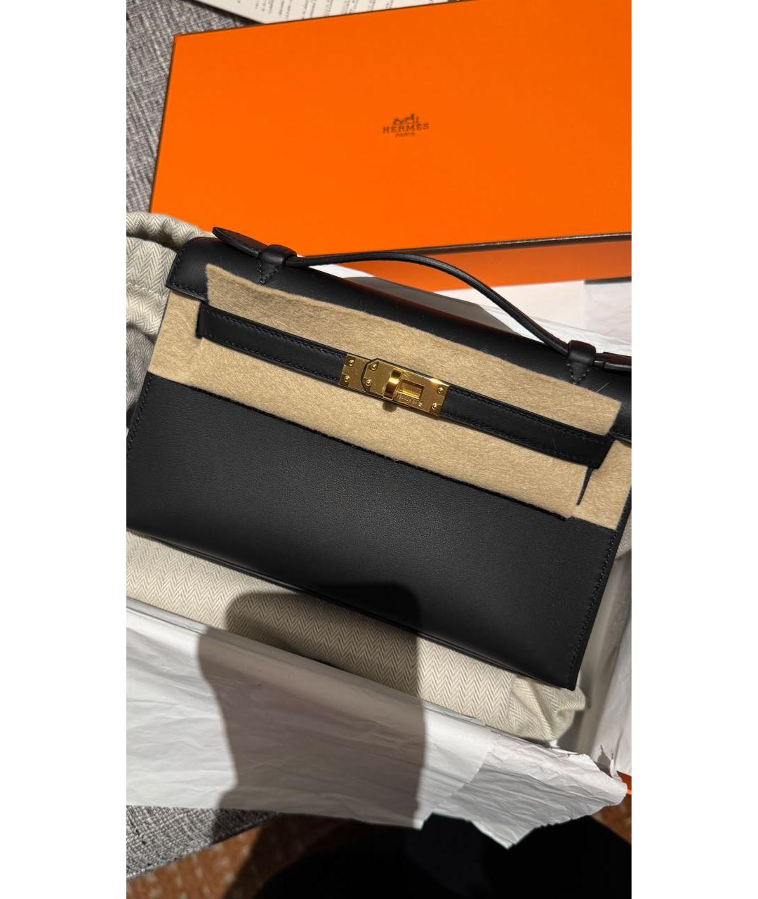 HERMES Черная кожаная сумка с короткими ручками, фото 2