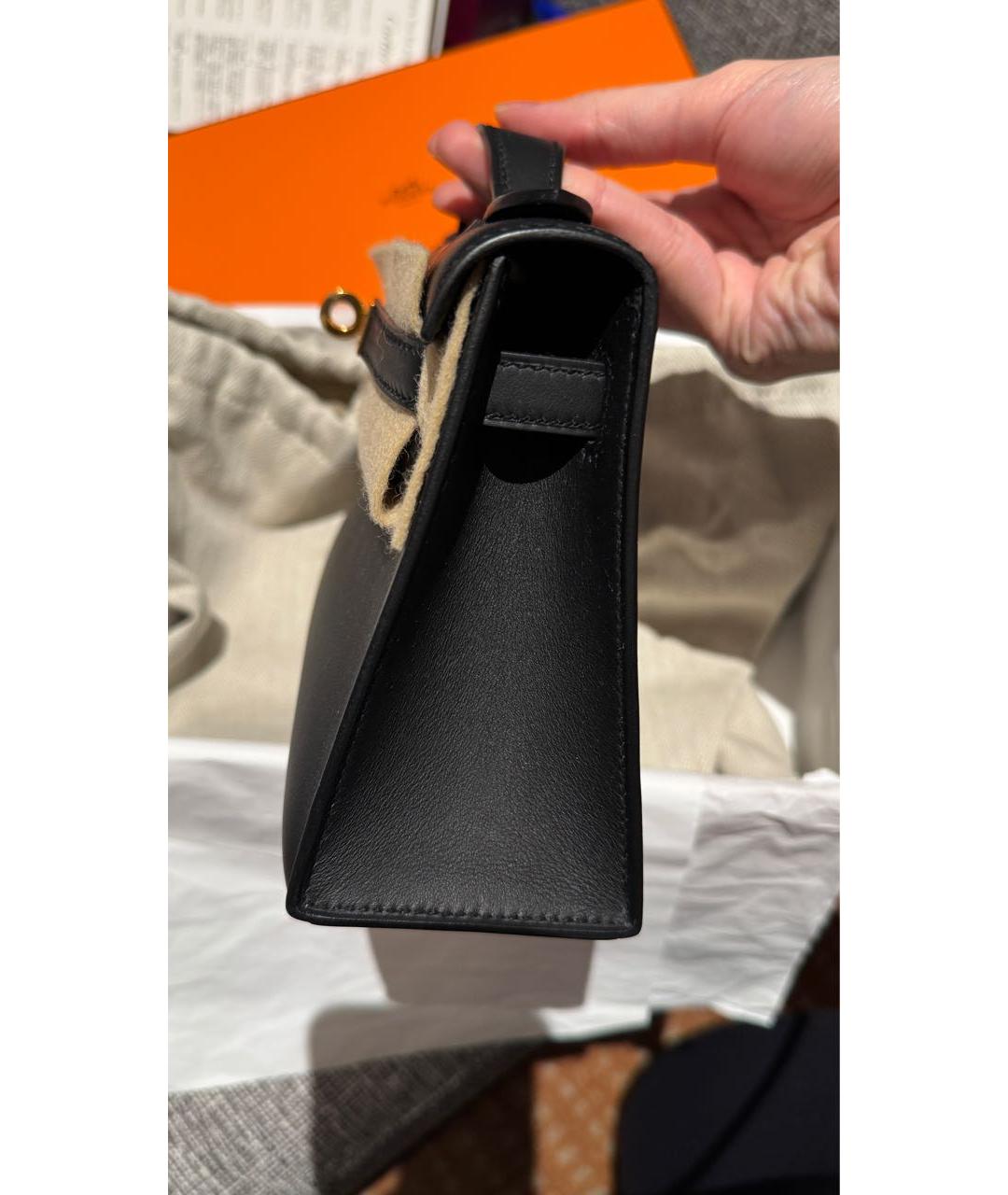 HERMES Черная кожаная сумка с короткими ручками, фото 4