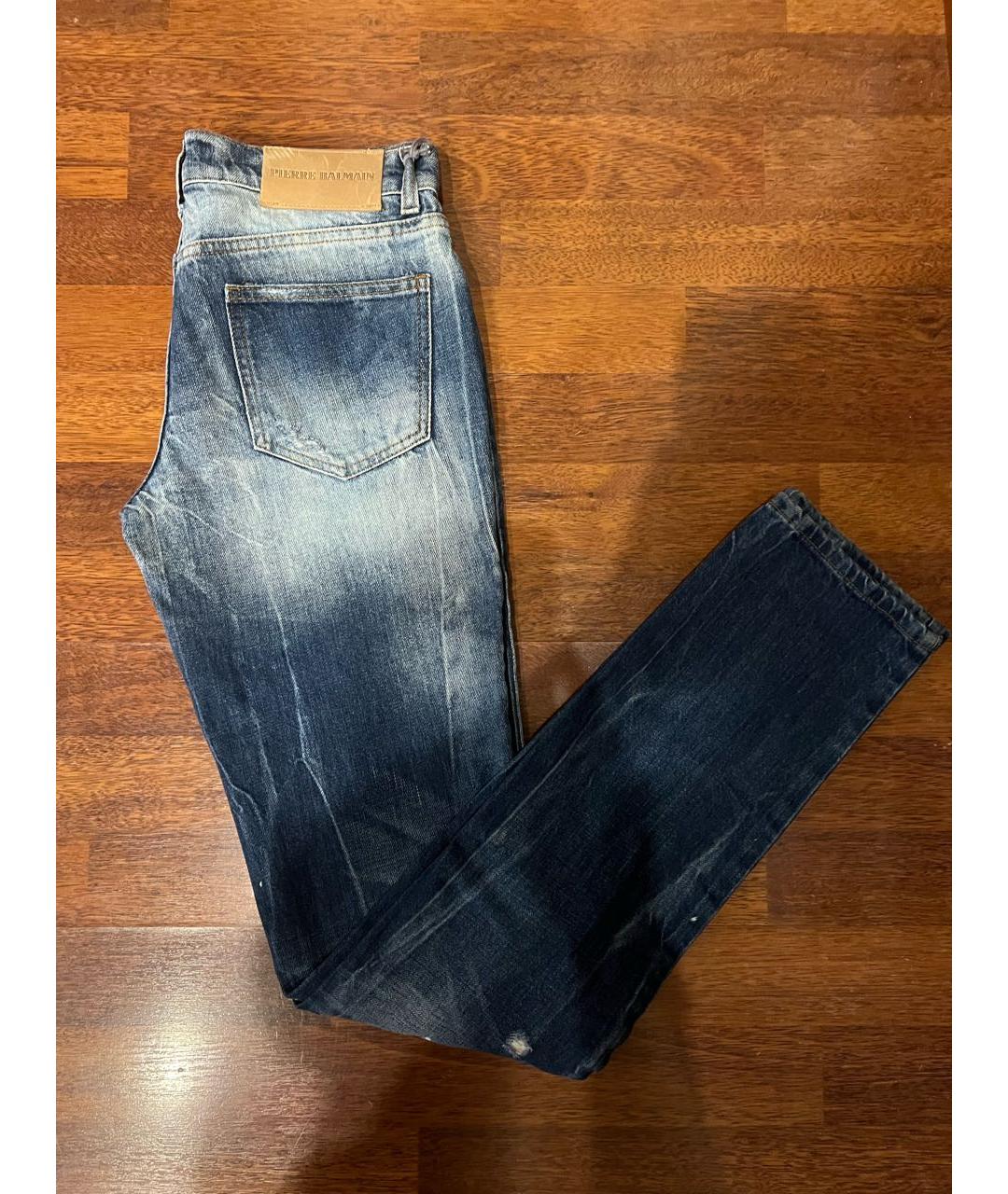 BALMAIN Синие хлопко-эластановые прямые джинсы, фото 3