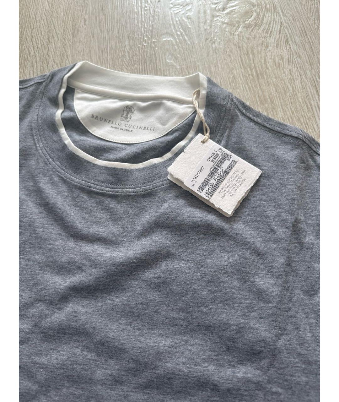 BRUNELLO CUCINELLI Серая хлопковая футболка, фото 5