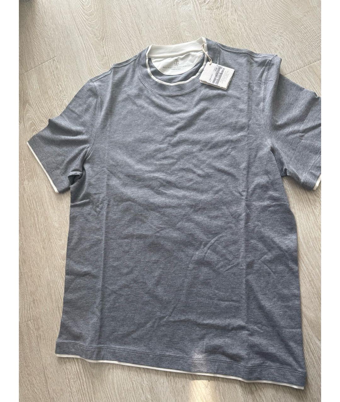 BRUNELLO CUCINELLI Серая хлопковая футболка, фото 3