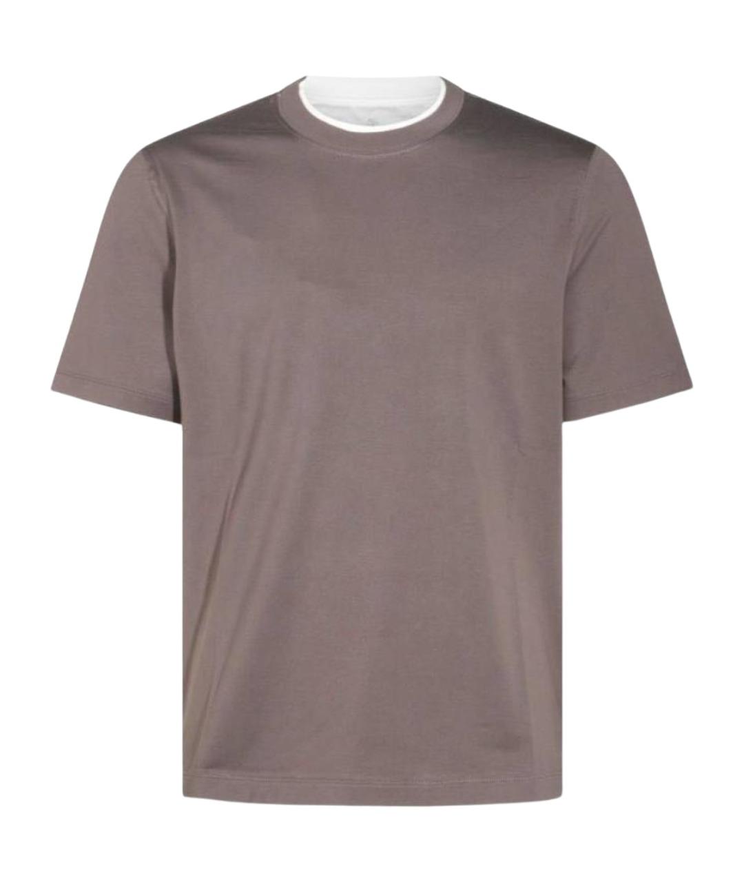 BRUNELLO CUCINELLI Коричневая хлопковая футболка, фото 1