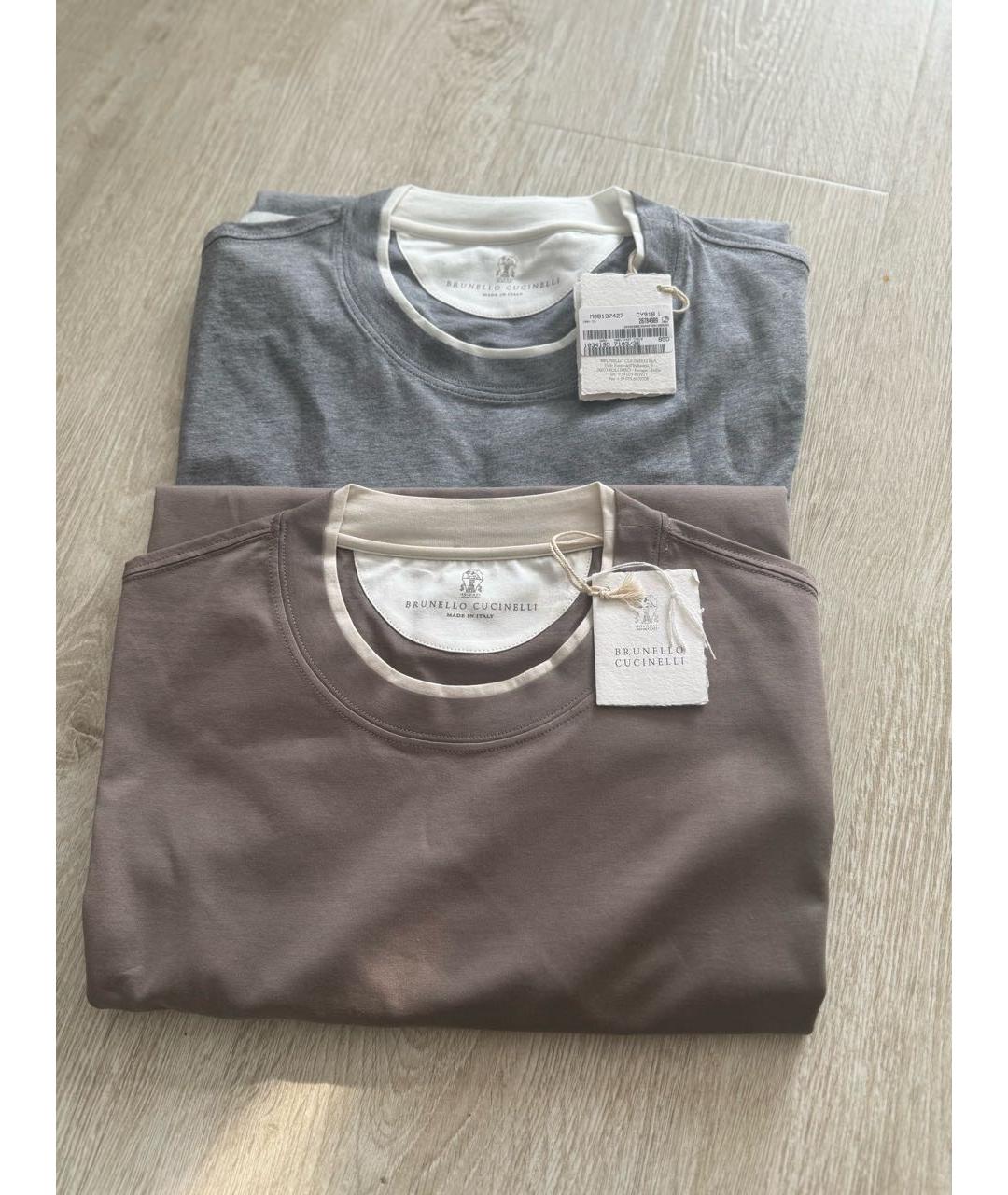 BRUNELLO CUCINELLI Коричневая хлопковая футболка, фото 6