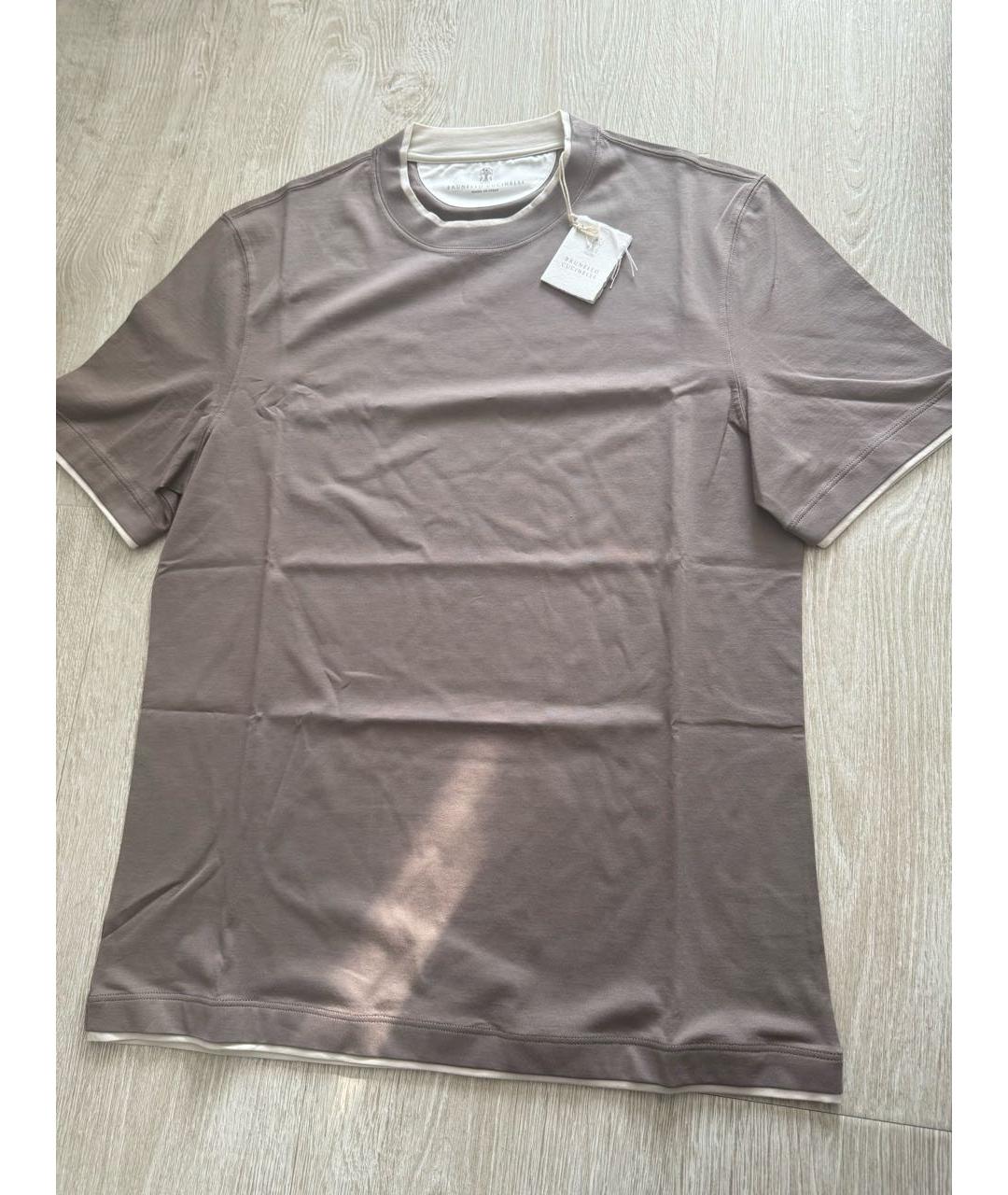 BRUNELLO CUCINELLI Коричневая хлопковая футболка, фото 3
