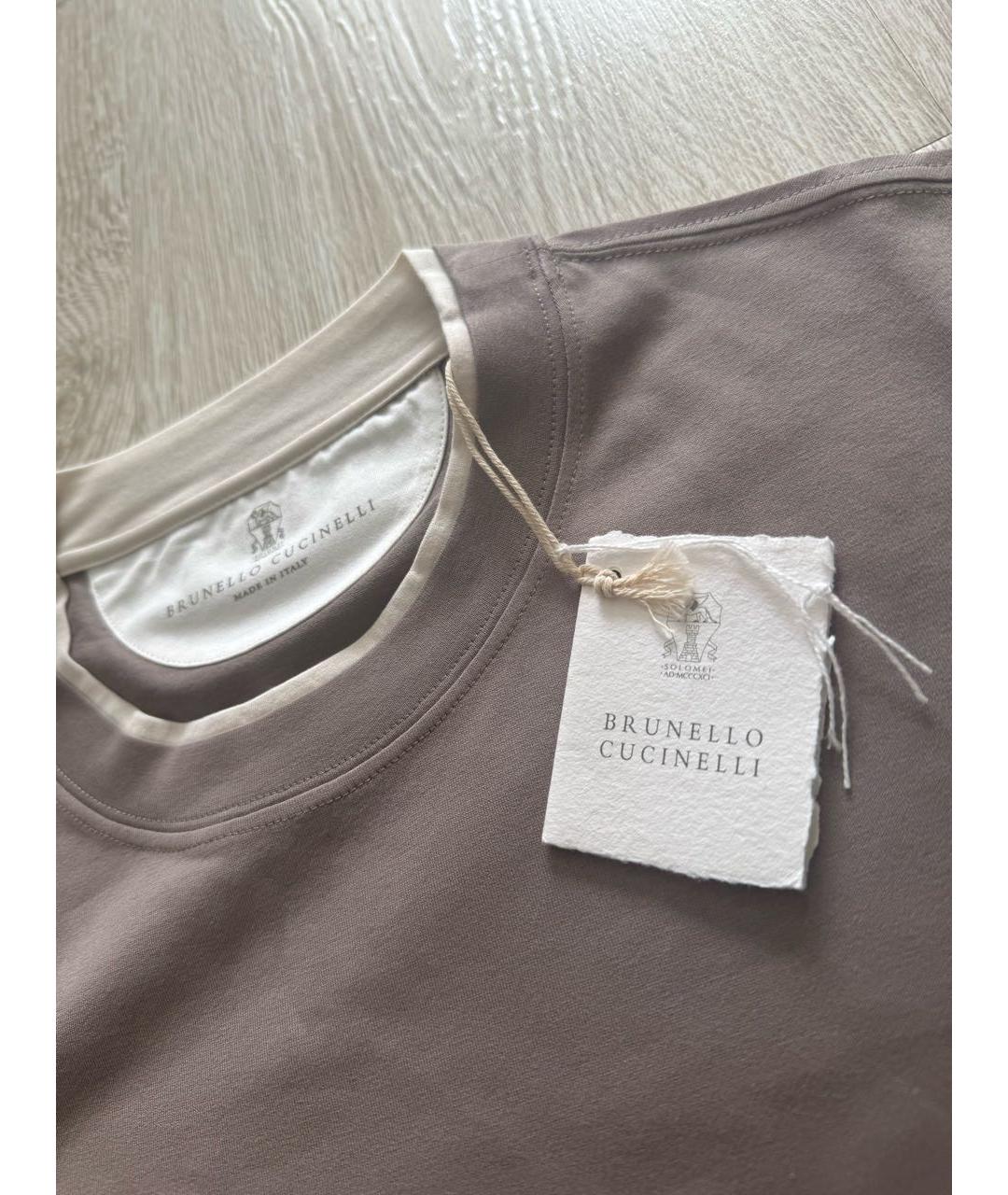 BRUNELLO CUCINELLI Коричневая хлопковая футболка, фото 5