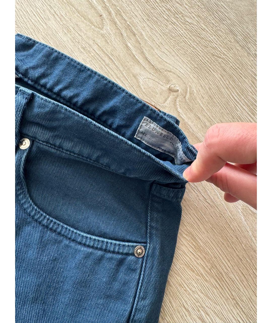 BRUNELLO CUCINELLI Синие хлопковые прямые джинсы, фото 8
