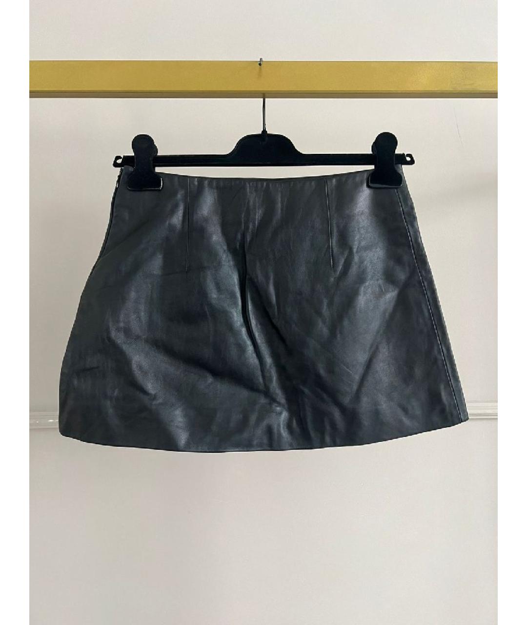 MIU MIU Черная кожаная юбка мини, фото 2