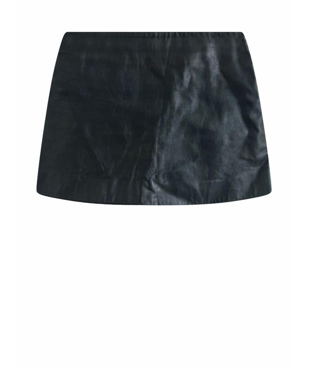 MIU MIU Черная кожаная юбка мини, фото 1