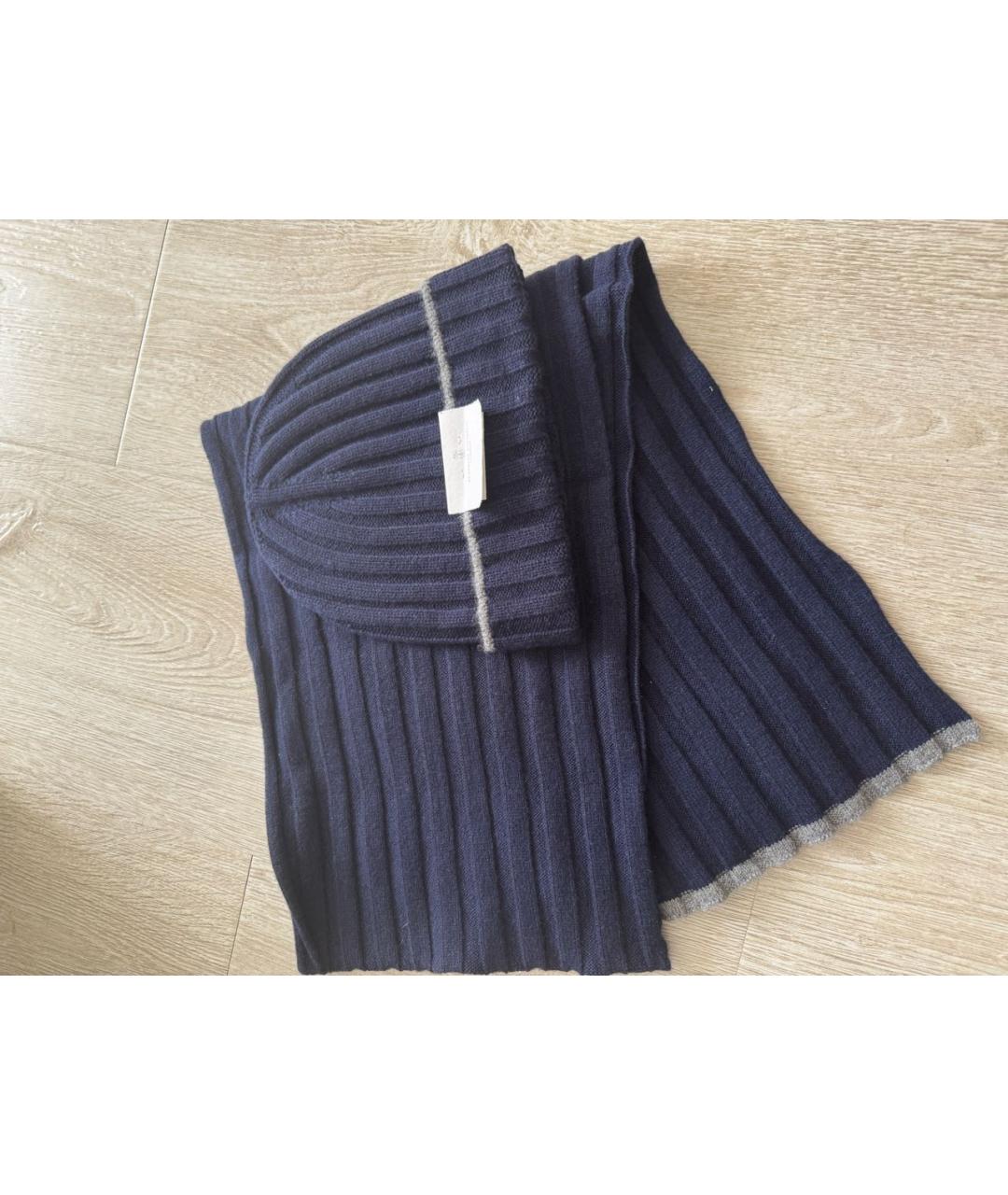 BRUNELLO CUCINELLI Синий кашемировый шарф, фото 5
