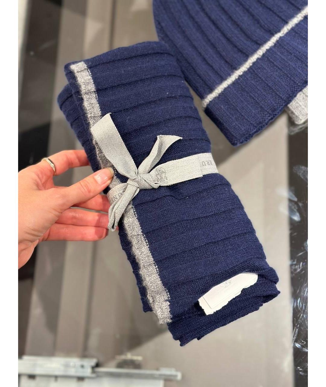 BRUNELLO CUCINELLI Синий кашемировый шарф, фото 2