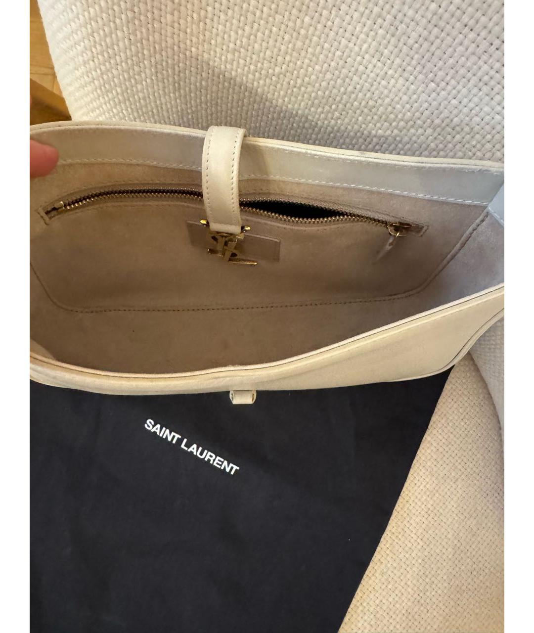 SAINT LAURENT Бежевая кожаная сумка через плечо, фото 3