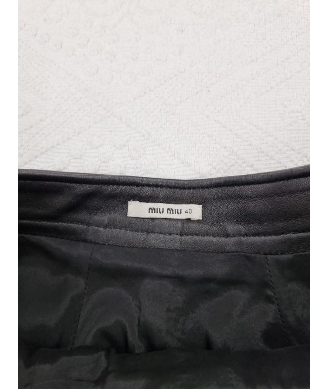 MIU MIU Черная кожаная юбка мини, фото 3