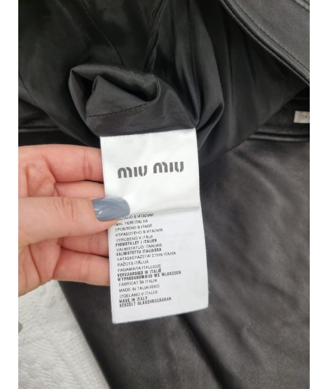 MIU MIU Черная кожаная юбка мини, фото 4