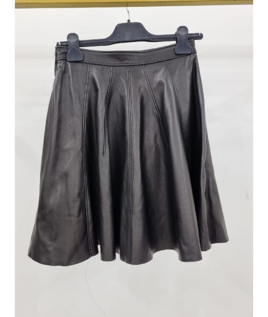 MIU MIU Черная кожаная юбка мини, фото 2