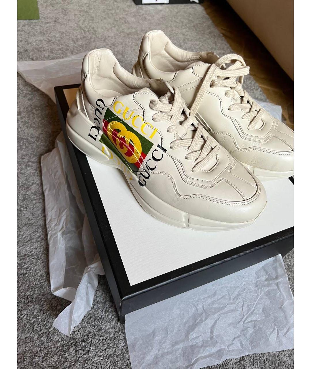 GUCCI Белые кожаные низкие кроссовки / кеды, фото 2