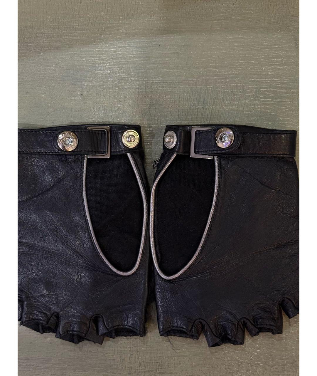 CHANEL Черные кожаные митенки, фото 4