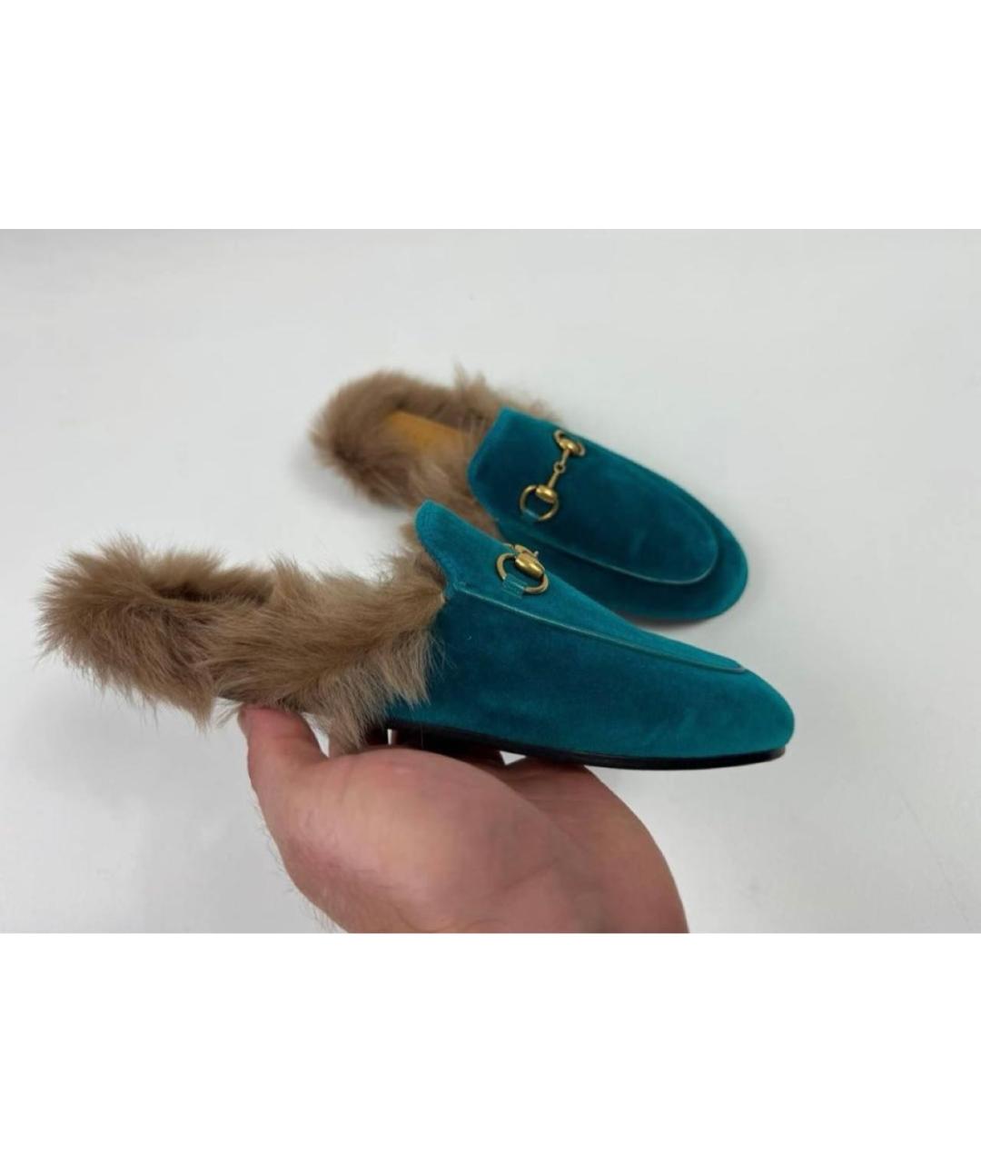 GUCCI Бирюзовые замшевые мюли, фото 5