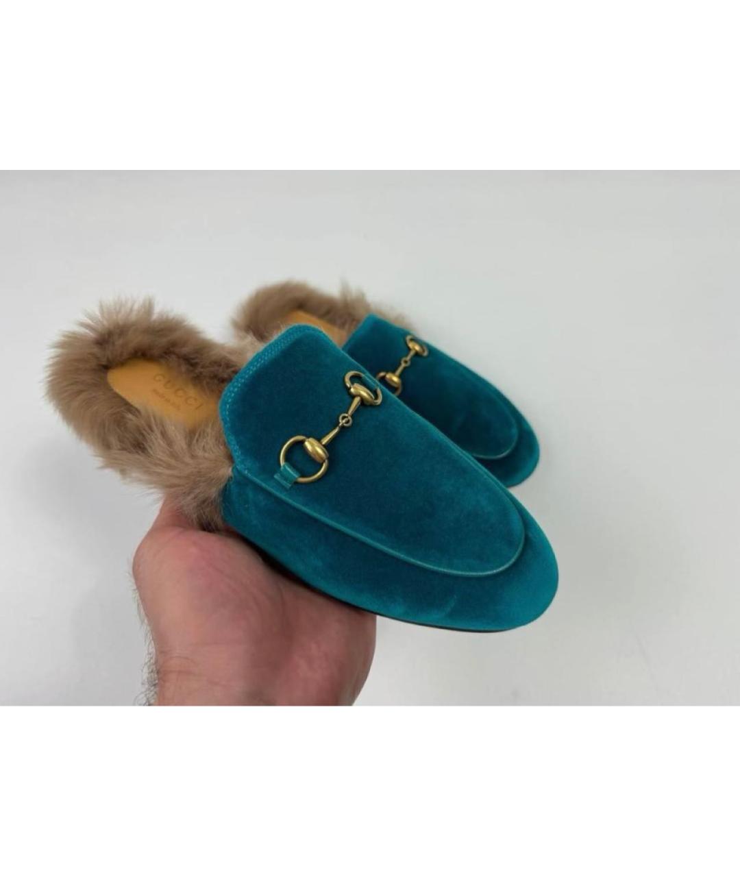 GUCCI Бирюзовые замшевые мюли, фото 2