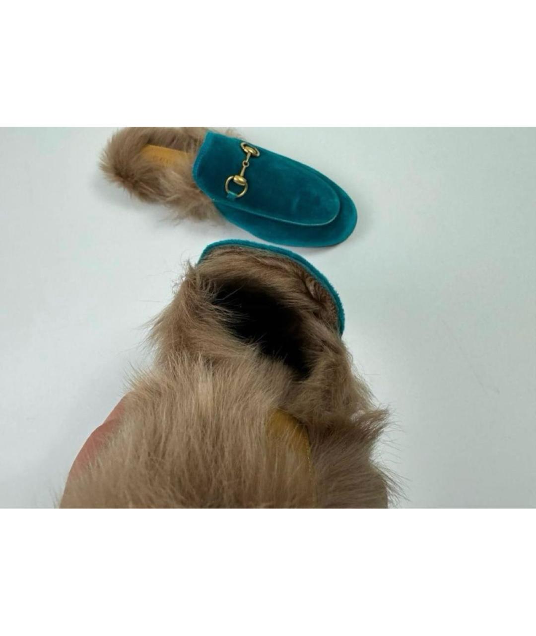 GUCCI Бирюзовые замшевые мюли, фото 4