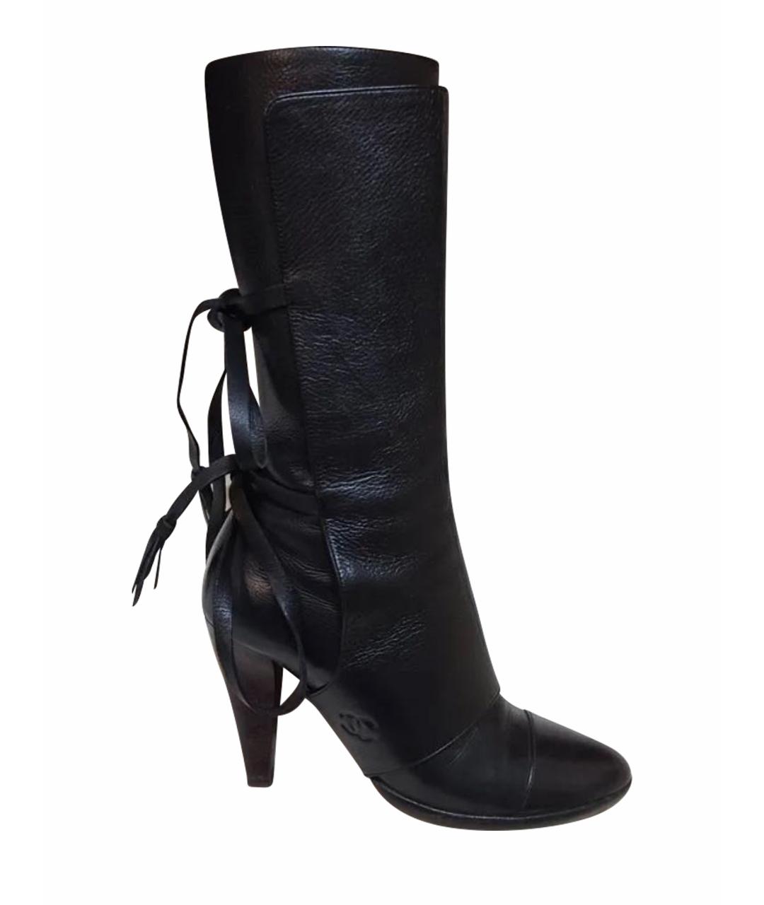 CHANEL Черные кожаные сапоги, фото 1