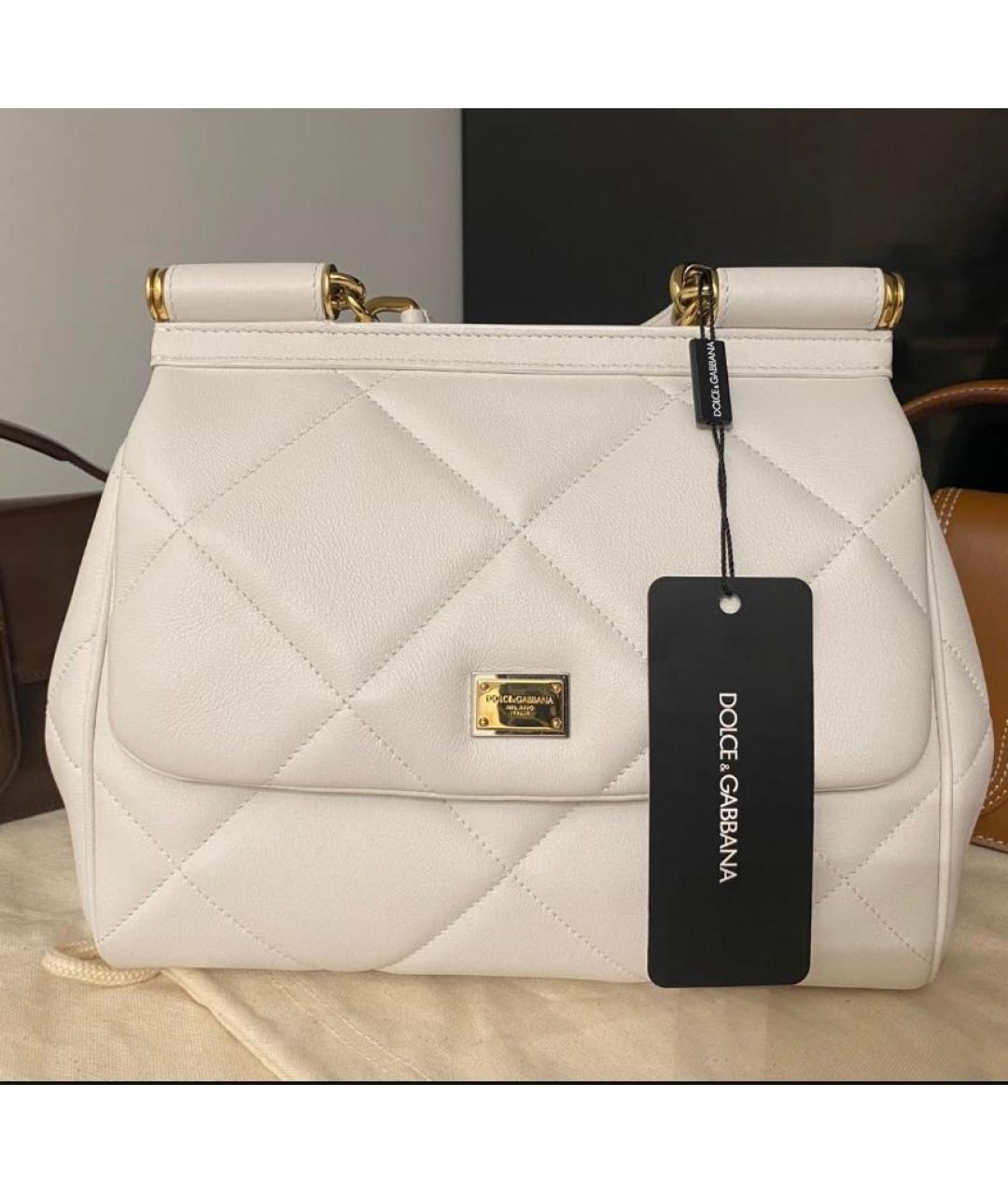 DOLCE&GABBANA Белая кожаная сумка через плечо, фото 4