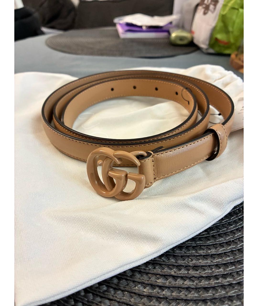 GUCCI Бежевый кожаный ремень, фото 5