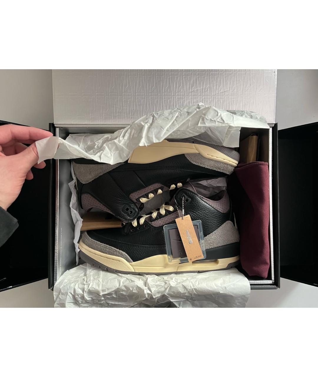 JORDAN Коричневые кожаные высокие кроссовки / кеды, фото 3