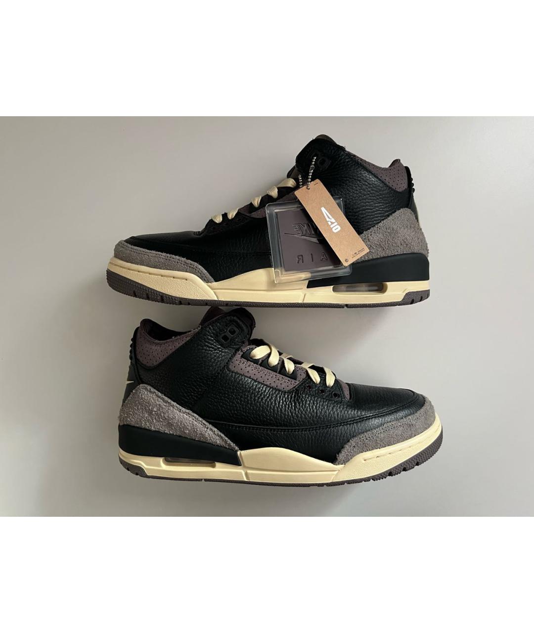 JORDAN Коричневые кожаные высокие кроссовки / кеды, фото 4