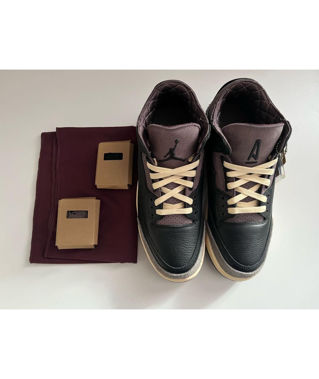 JORDAN Коричневые кожаные высокие кроссовки / кеды, фото 2
