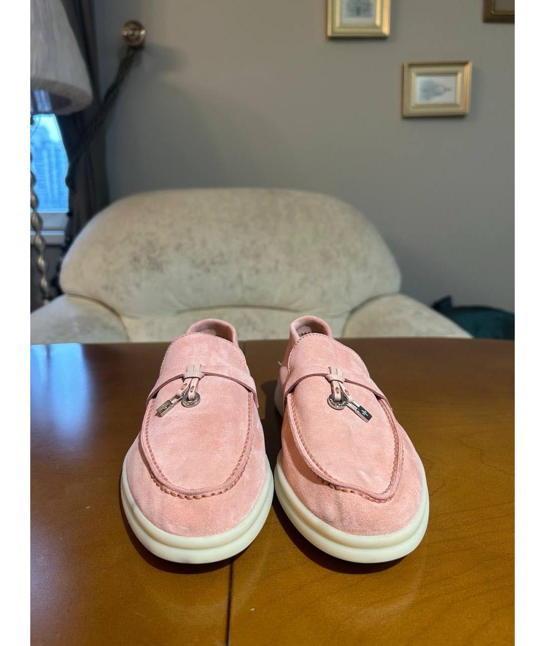 LORO PIANA Коралловые замшевые лоферы, фото 2