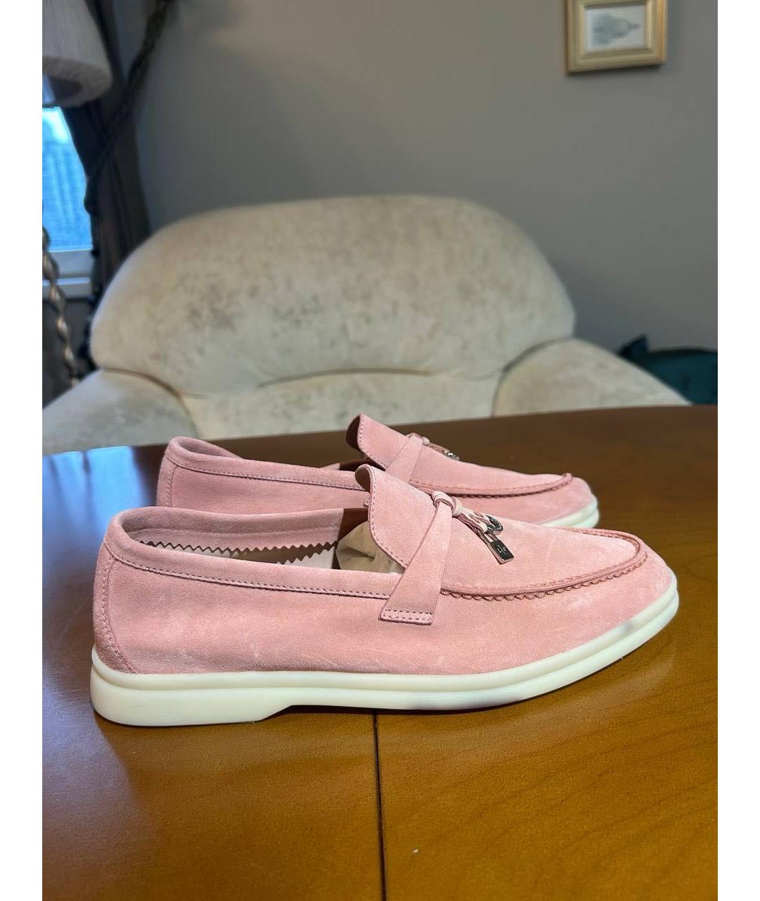 LORO PIANA Коралловые замшевые лоферы, фото 5