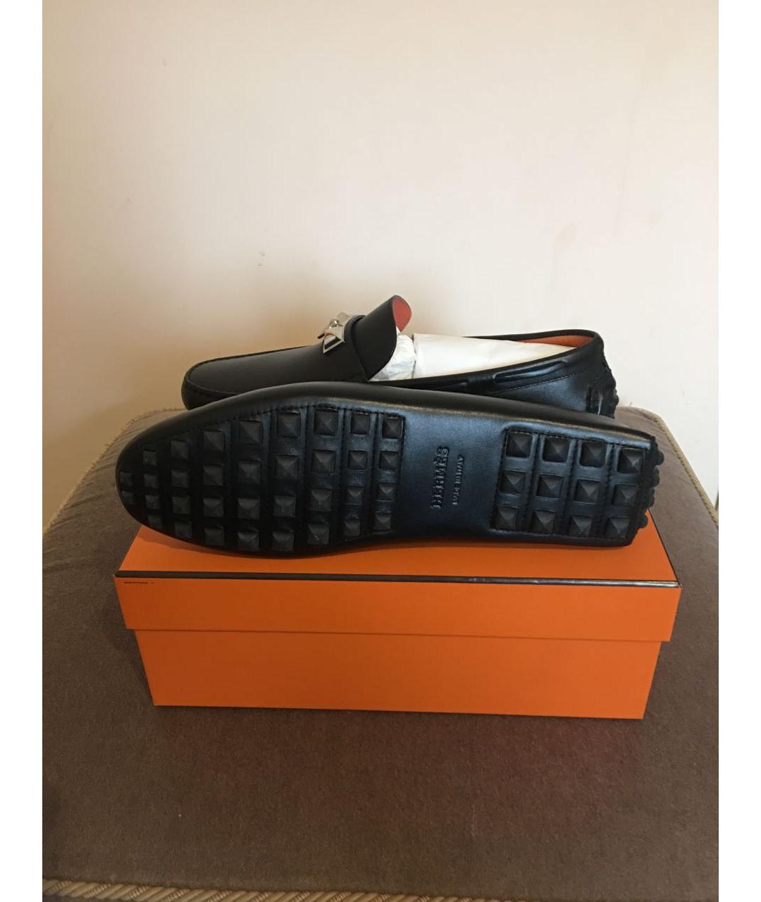 HERMES Черные кожаные мокасины, фото 6