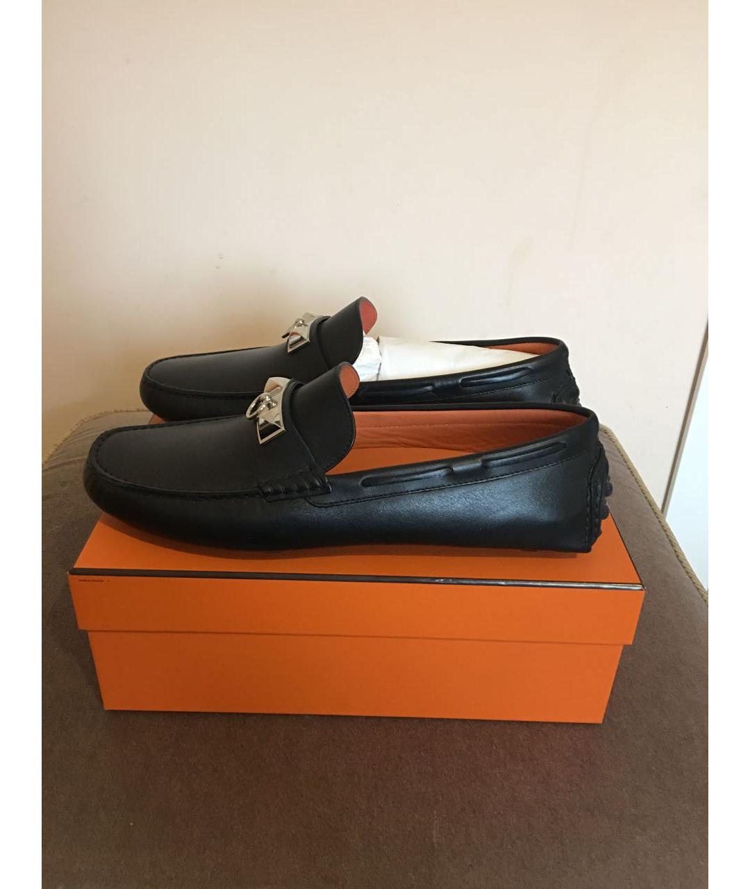 HERMES Черные кожаные мокасины, фото 7